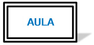 Representación de la entidad débil AULA en la simbología del modelo Entidad/Relación. Aparece un rectángulo doble en el que se lee en su interior la palabra aula.
