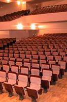 Vista de un auditorio con muchas filas de butacas vacías.