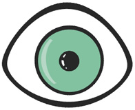 Ilustración de un ojo con la pupila verde.