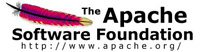 Logotipo de Apache, representado por una pluma de color rojo y punta amarilla, junto a la que aparece el texto 