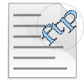 Se ve un figura similar al icono de un fichero y en la misma, arriba a la derecha, el texto ftp inclinado rodeado de un circulo con un arco punteado.