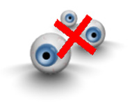 Aparece  un ojo en primer plano, un segundo ojo de menor tamaño situado a la derecha en segundo plano, y un tercer ojo de menor tamaño situada  en medio de ambos en tercer plano. Sobre los ojos aparece un aspa grande de color rojo representando la prohibición de ver.