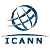 Logo de ICANN. Ilustración esquemática de un globo terráqueo sobre las letras ICANN