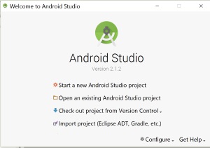 Android Studio interfaz de inicio principal.