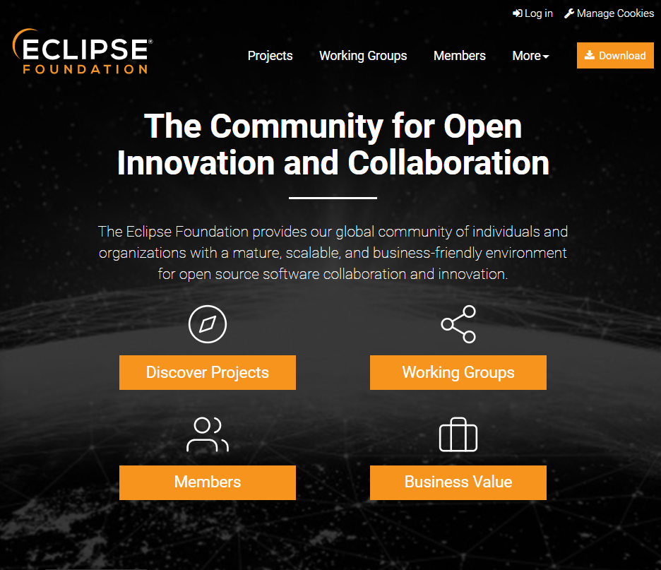 Captura de la pantalla de inicio de la página oficial del proyecto eclipse.