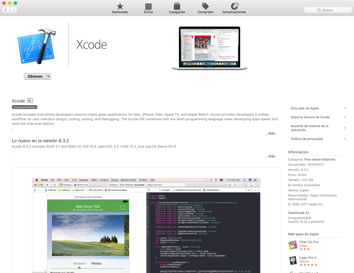 Descarga de XCode desde la App Store