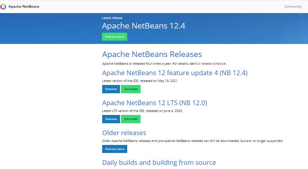 Captura de pantalla de la web oficial del proyecto Apache Netbeans.