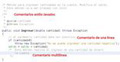 Captura de pantalla donde se muestran el código de una aplicación Java, donde aperecen resaltados los tipos de comentarios que puede tener: comentarios Javadoc, comentarios de una línea y comentario multilínea.