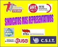 Logotipos de los sindicatos españoles más representativos: CCOO, UGT, FEUSO, ANPE, CSIT, STE.