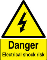 Dibujo representativo de peligro por riesgo de shock eléctrico mediante un triángulo con un rayo en el interior.