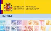 Bajo el logotipo del Ministerio de Educación, aparecen las siglas INCUAL, (Instituto Nacional de las Cualificaciones) y la banda con un mosaico de pequeñas imágenes evocadoras de distintas profesiones  que identifican su web.