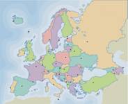 Mapa político de Europa con distintos colores.