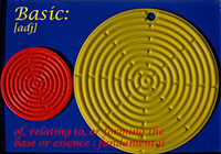 Dos circunferencias de distinto color y tamaño formadas por círculos concéntricos que pueden usarse como bases para soportar cualquier objeto.