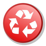 Círculo de color rojo en el que se encuentra inscrito en blanco el gráfico que representa reciclaje. Tres flechas que apuntan las unas a las otras circularmente.