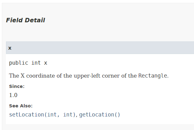 Sección Field Detail de la clase Rectangle de la documentación javadoc de la API de Java