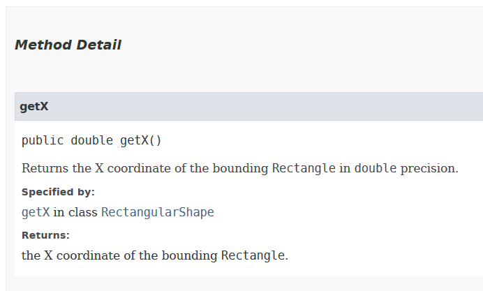 Sección Method Detail de la clase Rectangle de la documentación javadoc de la API de Java