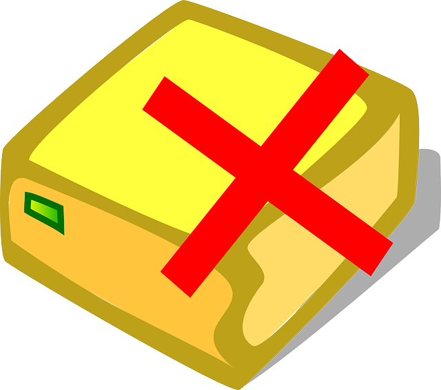 Icono de un paquete de color amarillo tachado