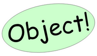 Palabra 'Object!' encerrada en un óvalo verde claro.