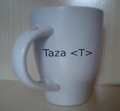 Imagen que muestra una taza con el texto “Taza <T>” escrito encima.