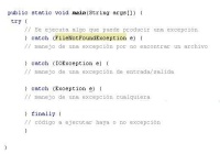 Estructura de código Java para capturar excepciones. Se incluye en archivo enlazado bajo la imagen.