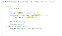 Código Java para copiar de un fichero origen a otro destino.  Se incluye en archivo enlazado bajo la imagen.