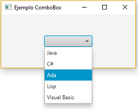 Aplicación con un combobox mostrando una lista de lenguajes de programación.