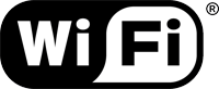 La sílaba Wi en blanco sobre fondo negro y la sílaba Fi en negro sobre fondo blanco enmarcada en una figura parecida a un óvalo. Incluyendo el símbolo de marca registrada