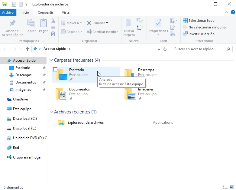 Explorador archivos Windows 10.