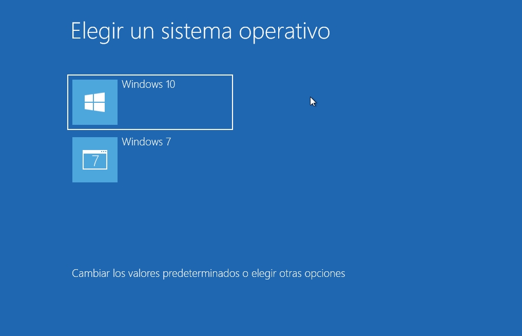 Interfaz del menú del gestor de arranque de Windows donde el usuario puede elegir con que sistema va a trabajar.