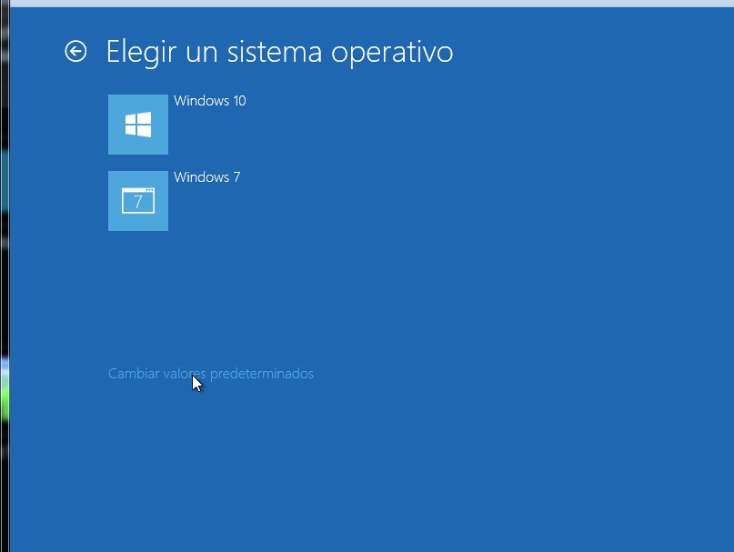 Muestra el interfaz de Windows 10 para seleccionar el Sistema Operativo qué deseemos arrancar, siempre qúe sea de la familia de Microsoft.
