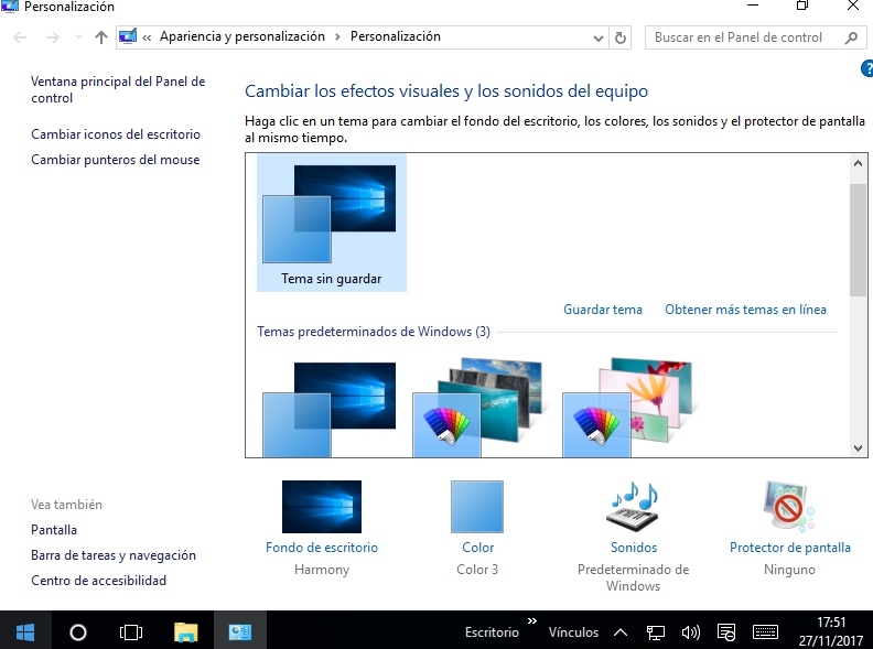 Captura de pantalla de los temas de escritorio de Windows 10