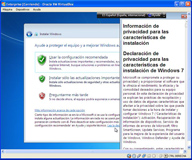 Ventana de ayuda sobre ala declaración de privacidad para las características de de instalación de Windows 7.