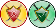 Dos escudos que indican estados que la existencia o no de protección en un sistema