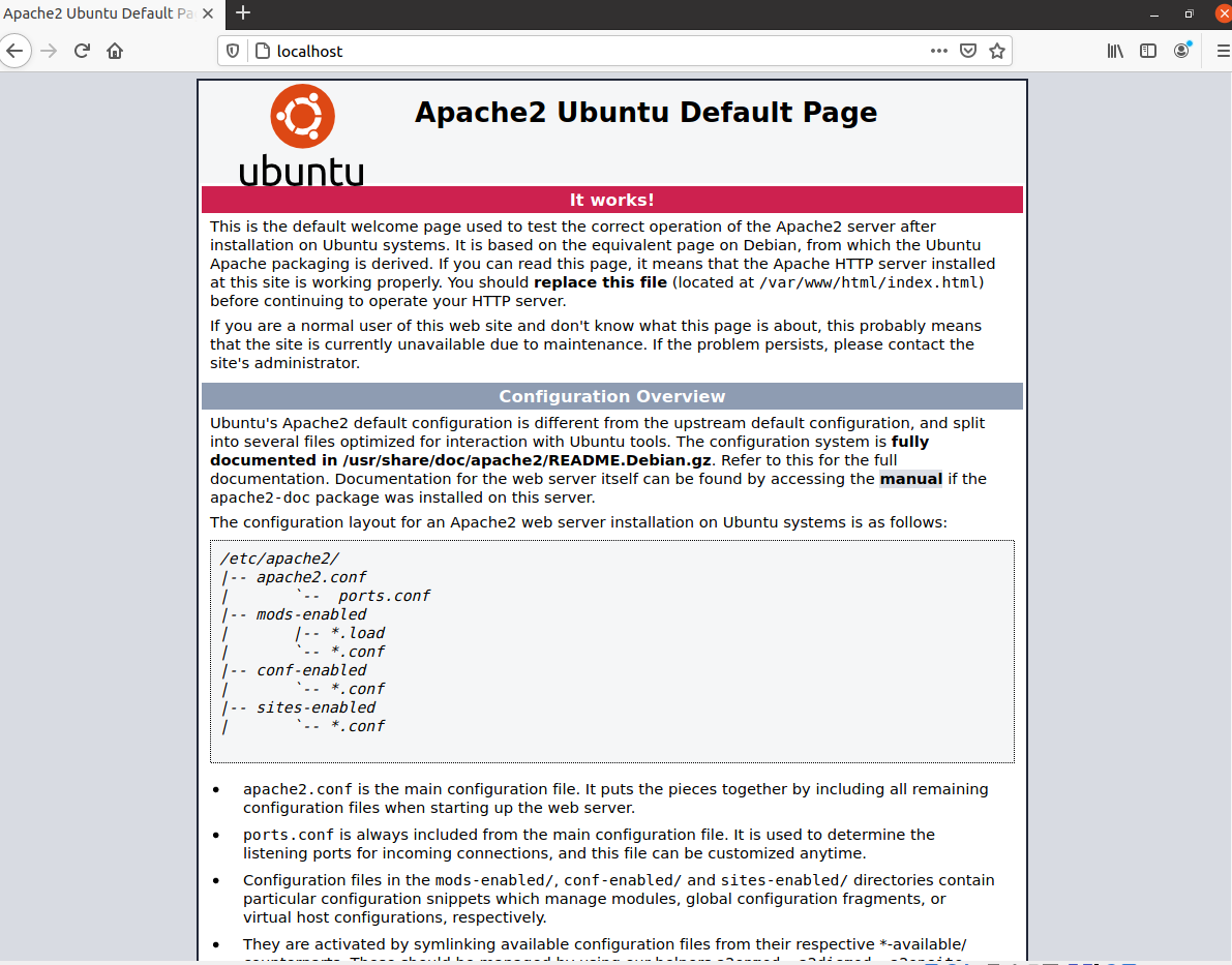 Página de inicio del servidor web en Ubuntu 