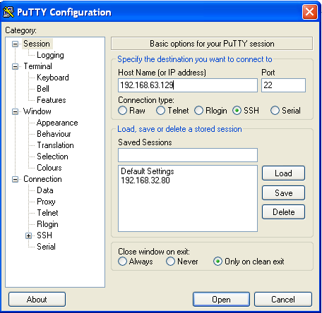 Conexión a un servidor mediante cliente PuTTY